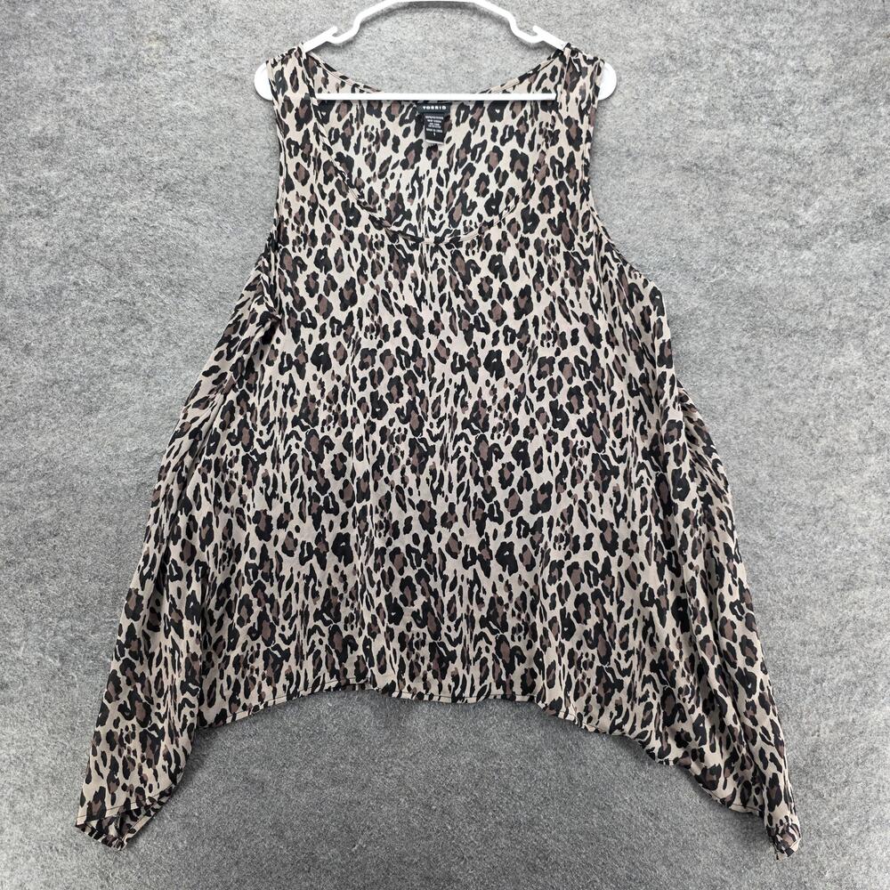 Torrid Tank Tunic Womens 1 Beige Animal Print Sheer Lightweight Pleated